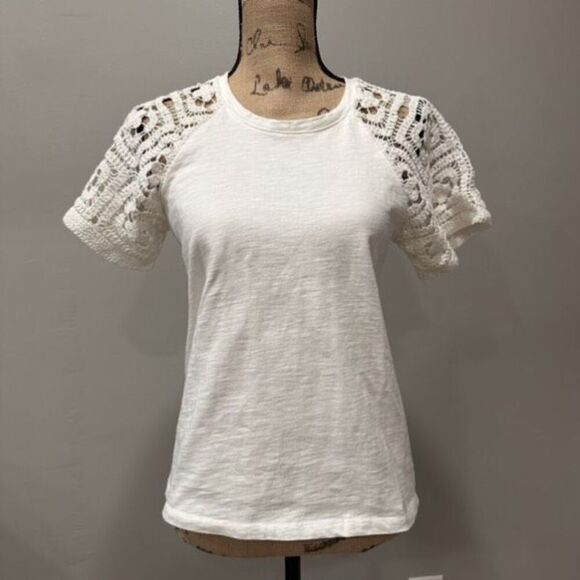 Design History Lace Embroidered White Peasant T Shirt Cottage Core Small cotton - Picture 8 of 8